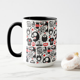Quirky Black and Red Monster Doodles Tasse