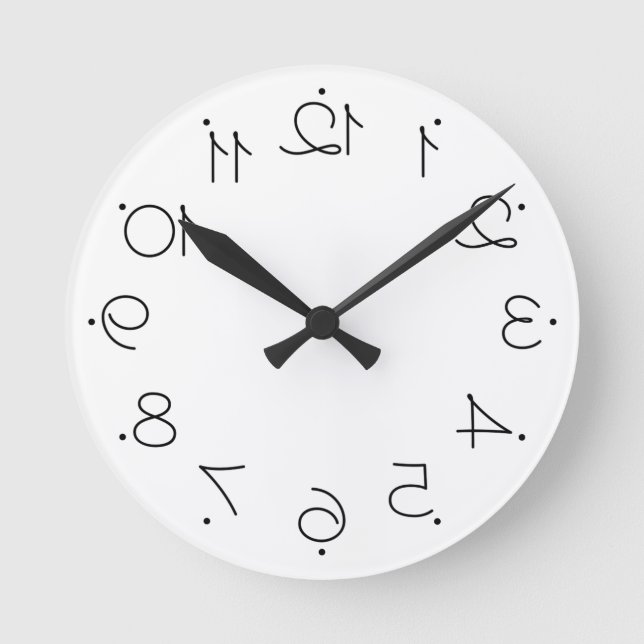 Quirky Black and White With Large Reversed Numbers Runde Wanduhr (Vorderseite)