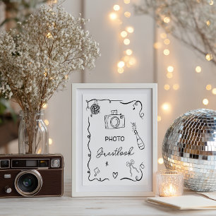 Quirky Black Hand Drawn Guestbook Wedding Poster