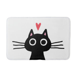 Quirky Black Kitty Cat mit Herz Badematte