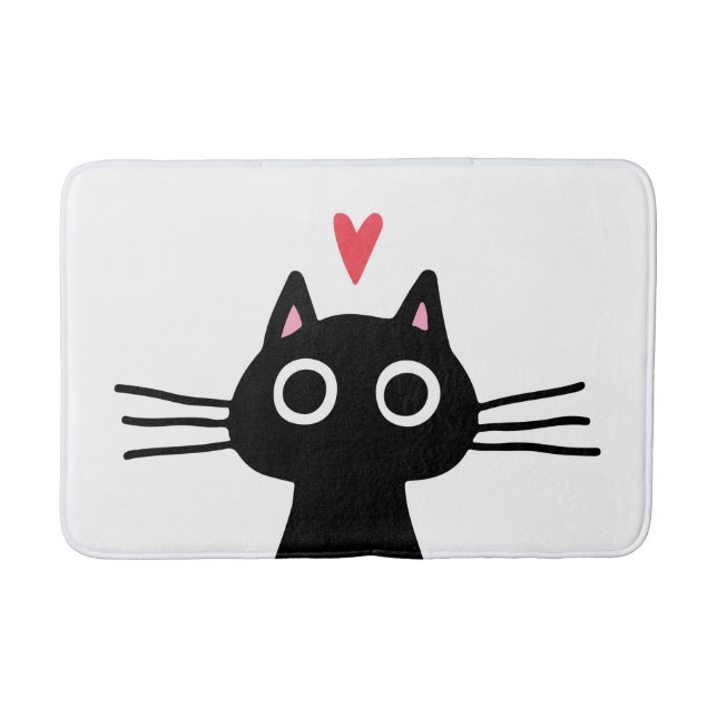 Quirky Black Kitty Cat mit Herz Badematte (Vorderseite)