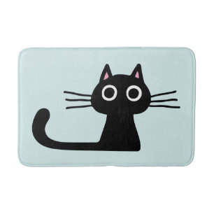 Quirky Black Kitty Cat mit langen Whiskys Badematte