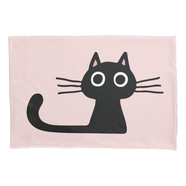 Quirky Black Kitty Cat mit Long Whiskers Kissenbezug (Vorderseite)