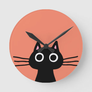 Quirky Black Kitty Cat mit Long Whiskers Runde Wanduhr