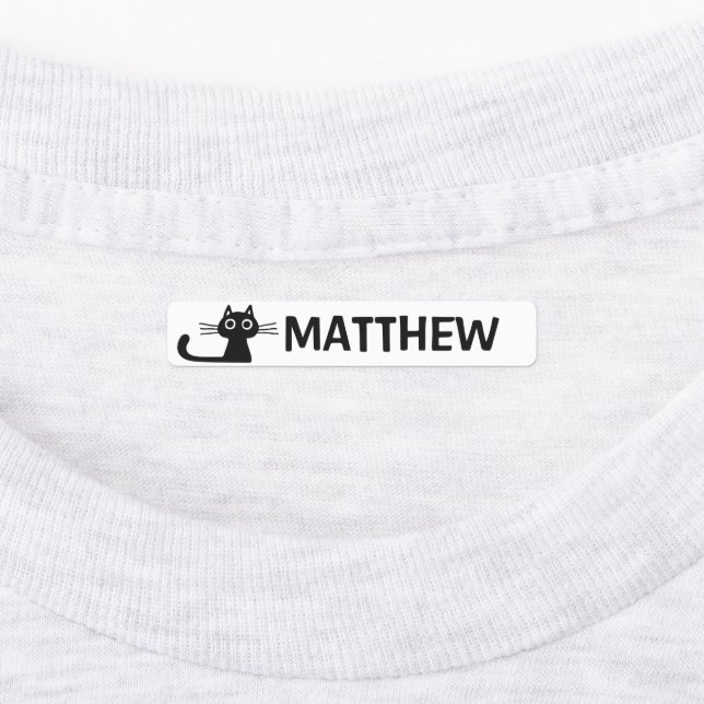 Quirky Black Kitty Cat Personalisiert Name Etiketten (Befestigt)