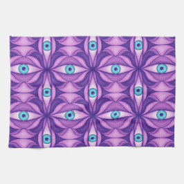 Quirky blaue Augen im mystischen Lila Muster Geschirrtuch