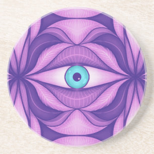Quirky blaue Augen im mystischen Lila Muster Getränkeuntersetzer