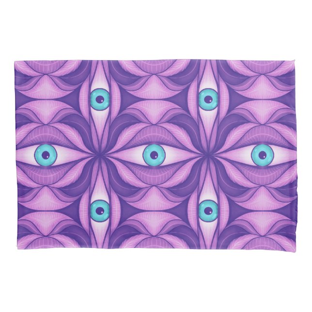 Quirky blaue Augen im mystischen Lila Muster Kissenbezug (Vorderseite)