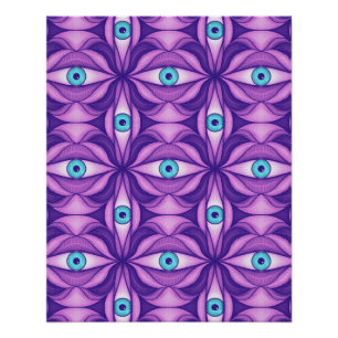 Quirky blaue Augen im mystischen Lila Muster Poster