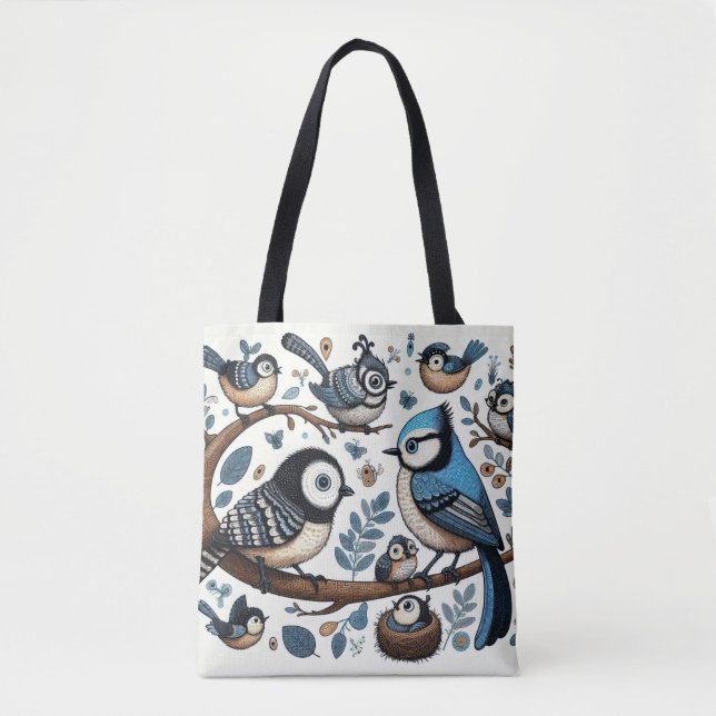 Quirky Blue Birds Tasche (Vorderseite)