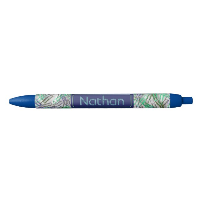 Quirky Blue Green Paperclips Personalisiert Kugelschreiber (Vorderseite)