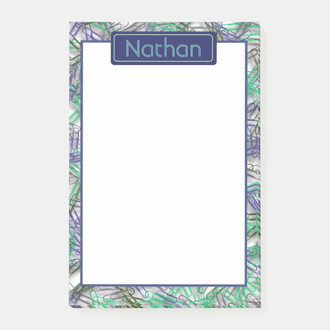 Quirky Blue Green Paperclips Personalisiert Post-it Klebezettel (Vorderseite)