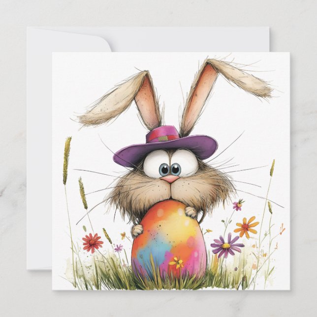 Quirky Bunny with Decorated Egg Easter Greeting Karte (Vorderseite)