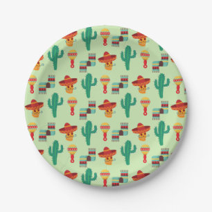 Quirky Cactus und Sombrero Pattern Pappteller