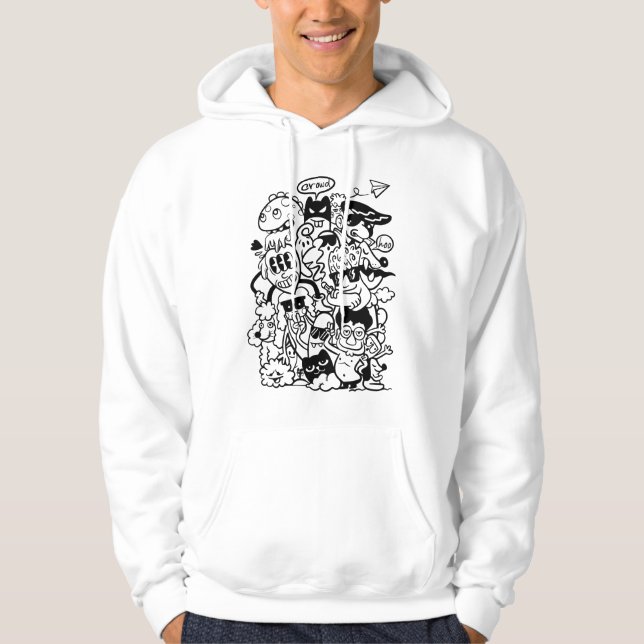 Quirky Cartoon Character Crowd Hoodie (Vorderseite)
