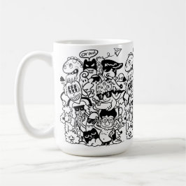 Quirky Cartoon Character Crowd Kaffeetasse