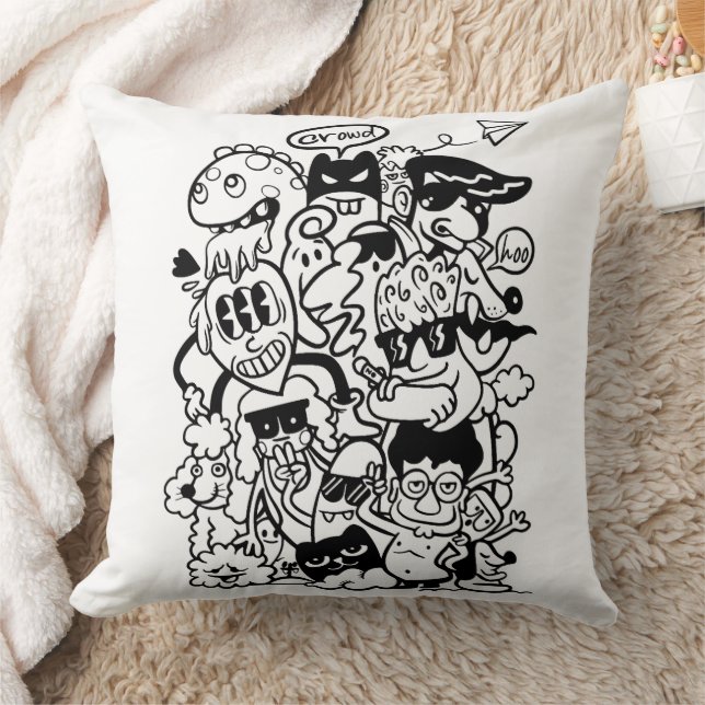 Quirky Cartoon Character Crowd Kissen (Decke)