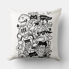 Quirky Cartoon Character Crowd Kissen