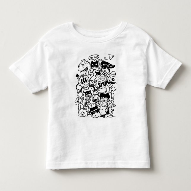 Quirky Cartoon Character Crowd Kleinkind T-shirt (Vorderseite)