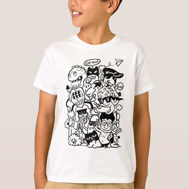 Quirky Cartoon Character Crowd T-Shirt (Vorderseite)