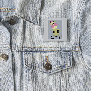 Quirky Cartoon Kuh Fun Farm Animal Button