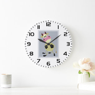 Quirky Cartoon Kuh Fun Farm Animal Große Wanduhr