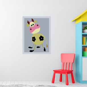 Quirky Cartoon Kuh Fun Farm Animal Poster
