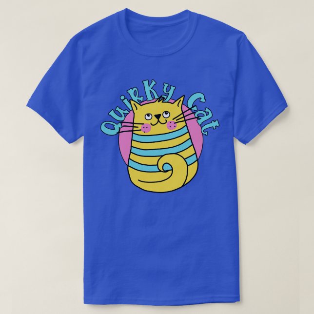 Quirky Cat Blue Stripes Cat T-Shirt (Design vorne)