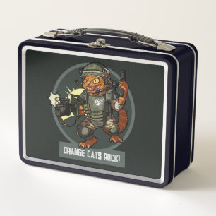 Quirky Cat Marine Orange Katzen rocken! Kunstwerk Metall Brotdose