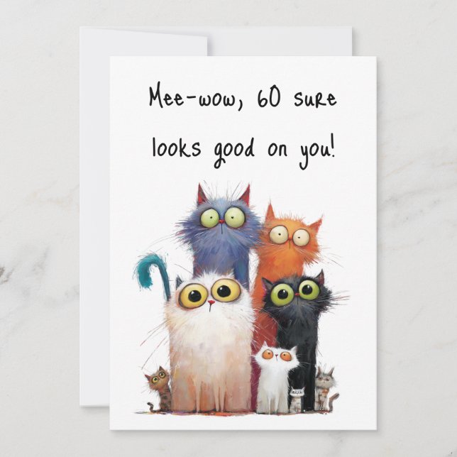 Quirky Cats with Big Eyes 60th Birthday Flat Karte (Vorderseite)