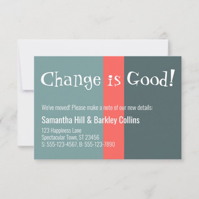 Quirky "Change is Good" - Farbige neue Adresskarte Mitteilungskarte (Vorderseite)