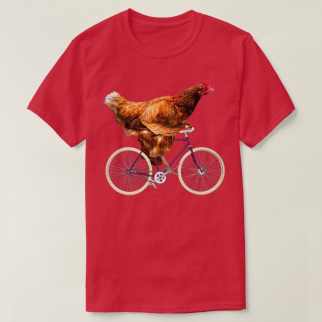 Quirky Chicken Riding Bicycle T-Shirt (Design vorne)