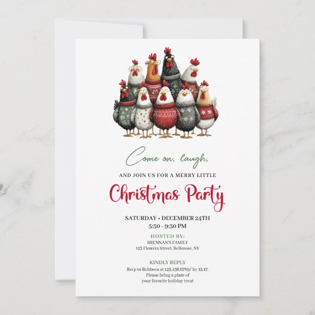 Quirky Chickens Funny Holiday Celebration Invite Einladung (Vorderseite)