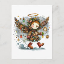 Quirky Christmas Angel Moderne Illustration Kunst