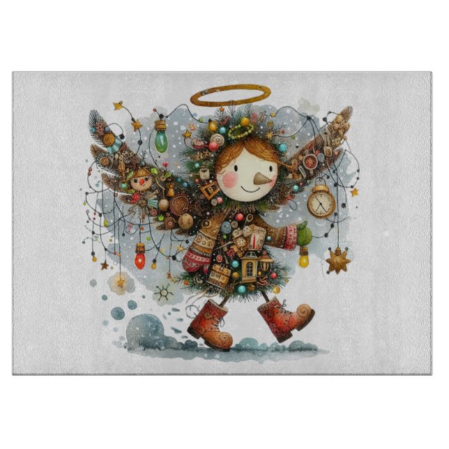 Quirky Christmas Angel Moderner Art Style Schneidebrett (Vorderseite)