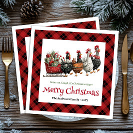 Quirky Christmas chickens napkin custom name edit Serviette