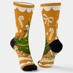 Quirky Christmas Goose Tree Funny Holiday Socken
