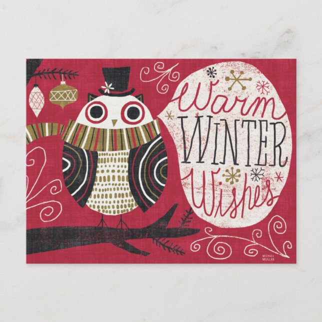 Quirky Christmas Owl Feiertagspostkarte (Vorderseite)