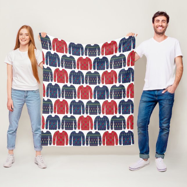 Quirky Christmas Sweaters Pattern Blue und Navy Fleecedecke (Beispiel)