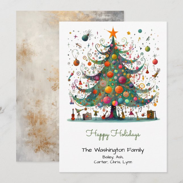 Quirky Christmas Tree Illustration Happy Feiertagskarte (Vorne/Hinten)