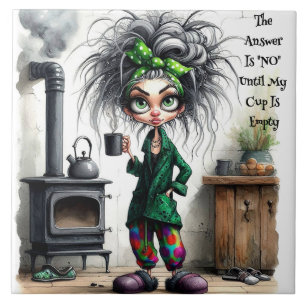 Quirky Coffee Lady Empty Cup Keramik Tile Fliese