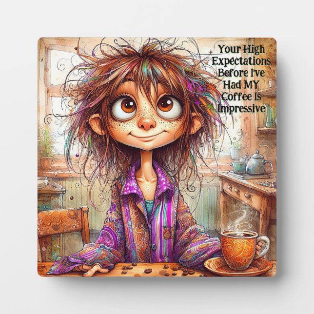 Quirky Coffee Lady Expecque mit Easel Fotoplatte (Vorderseite)