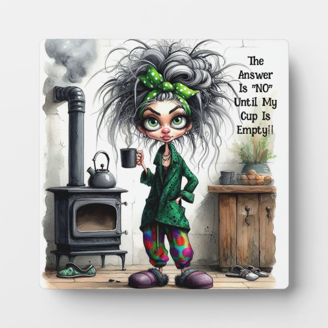 Quirky Coffee Lady Leere Cup Plaque mit Easel Fotoplatte (Vorderseite)