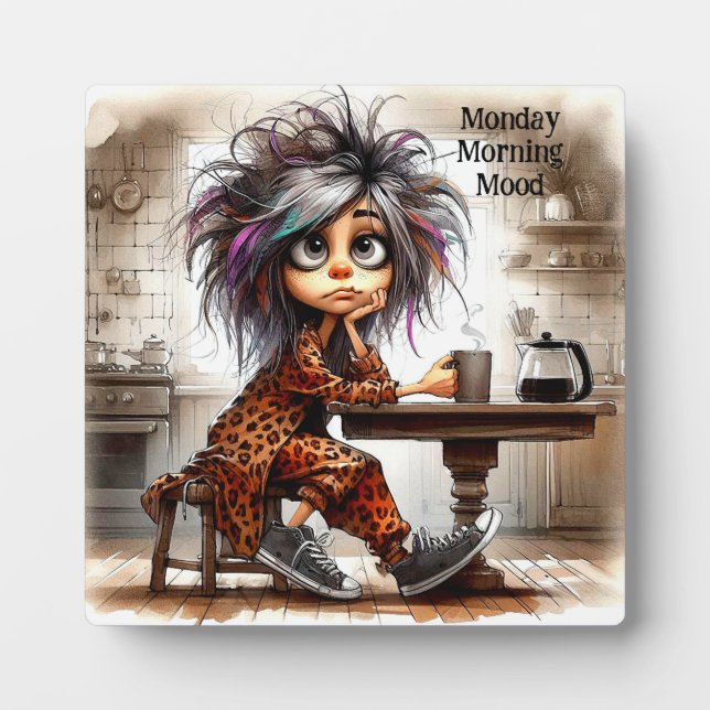 Quirky Coffee Lady Monday Tabletop Plaque w/Easel Fotoplatte (Vorderseite)