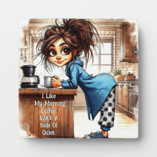 Quirky Coffee Lady Side Plaque mit Easel Fotoplatte