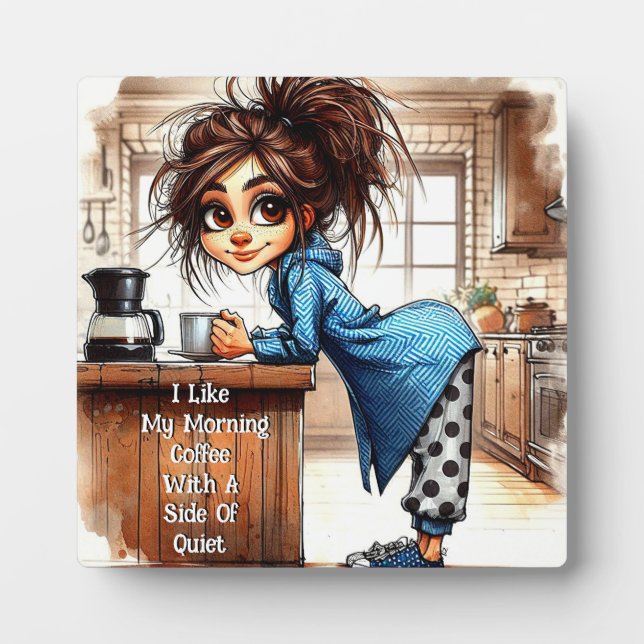 Quirky Coffee Lady Side Plaque mit Easel Fotoplatte (Vorderseite)