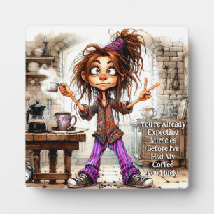 Quirky Coffee Lady Viel Glück Plaque w/Easel Fotoplatte