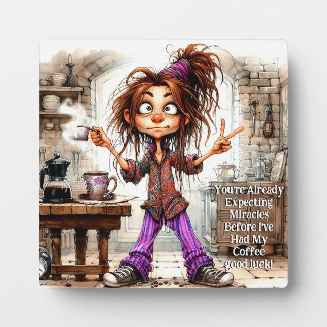 Quirky Coffee Lady Viel Glück Plaque w/Easel Fotoplatte (Vorderseite)