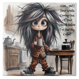 Quirky Coffee Lady Wait Keramik Tile Fliese