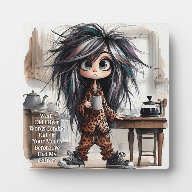 Quirky Coffee Lady Wait Plaque mit Easel Fotoplatte (Vorderseite)